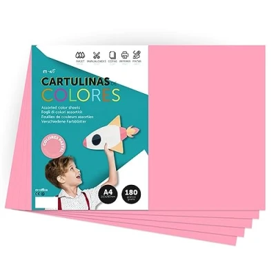 Afbeelding van Cartulina de Colores, A4 Color Pastel, Folios Colores 180gr para Manualidades, Imprimir tus Documentos y Diseños Creativos, Pastel · m office (x100, rosa)