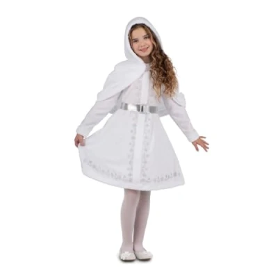 Afbeelding van viving Schattig wit kerstkostuum met petticoat en schouderbescherming capuchon, maat 5 6 (1)