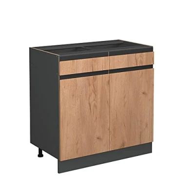 Afbeelding van Vicco Wastafelkast &quot;R Line&quot;, Krachtige eik goud/Antraciet, 80 cm J vorm, zonder werkblad