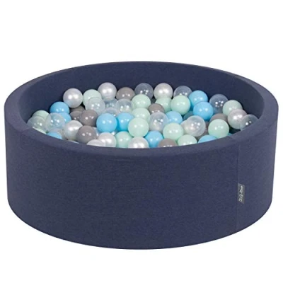 Afbeelding van KiddyMoon Schuim Ballenbak Voor Kinderen Met Ballen Ø 7 Cm Gemaakt In EU, Marineblauw:Parel Grijs Transparant Babyblue Munt,90X30cm/200