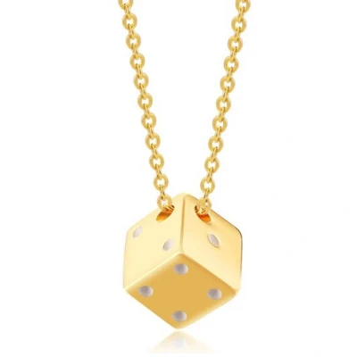Afbeelding van LGT Jewels heren ketting Edelstaal Geluk Dobbelsteen Goudkleurig