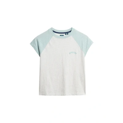 Afbeelding van Superdry Essential LOGO Raglan Tshirt print, Dames, Maat: 36, V white marl winter sky blue
