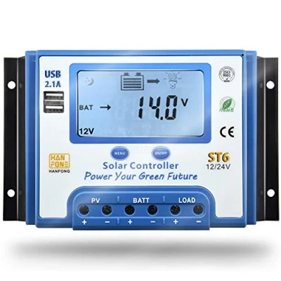 Afbeelding van SolaMr 10A zonne laadregelaar 12V/24V intelligente regelaar met LCD scherm en dubbele USB poort voor zonnepaneel batterij ST6