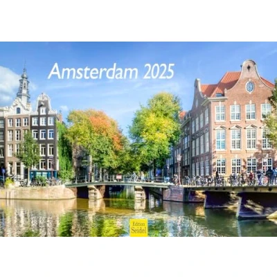 Afbeelding van Edition Seidel Premium kalender Amsterdam 2025 formaat DIN A3 wandkalender Europa Nederland Holland tulpen grachten bruggen metropool skyline