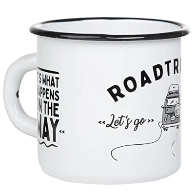 Afbeelding van MUGSY Mok van email Roadtripping Let&#039;s Go met Campervan, campingmok spreuk, licht en onbreekbaar, 330 ml (wit)