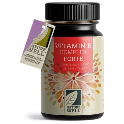 Afbeelding van Vitamine B complex, hooggedoseerd, 180 tabletten, alle 8 essentiële vitaminen in bioactieve vorm, met foliumzuur, choline en myo inositol (co factoren), laboratorium getest certificaat
