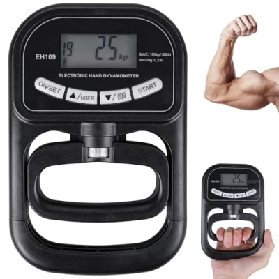 Afbeelding van 265 lbs/120 kg digitale handkrachtmeter, handdynamometer met lcd display, elektronische greepkrachtmeter, greepkrachttester, Grip Strength Trainer USB oplaadkabel (zwart)