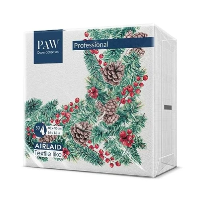 Afbeelding van PAW Airlaid Servetten (40 x 40 cm) 50 Stuks Gedrukt met Inkt op Waterbasis Creëer de Kerstsfeer Voor een Vrolijke Kerst en Winter Wonderland Kerstfeest Kleur: Branches