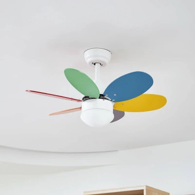 Afbeelding van Lindby Plafondventilatoren met verlichting 1licht Ijzer, acryl, multiplex H: 42 cm E27 oranje, rood, blauw, groen, grijs, geel, wit
