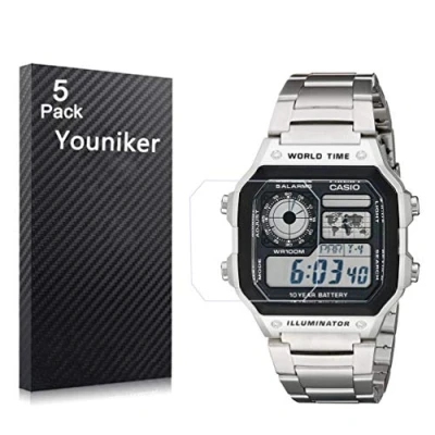 Afbeelding van Youniker 5 pack compatibel met Casio AE1200 schermbeschermer AE1300 Watch Screen Protector voor AE 1200/AE 1300 folies, kristalhelder, HD anti kras