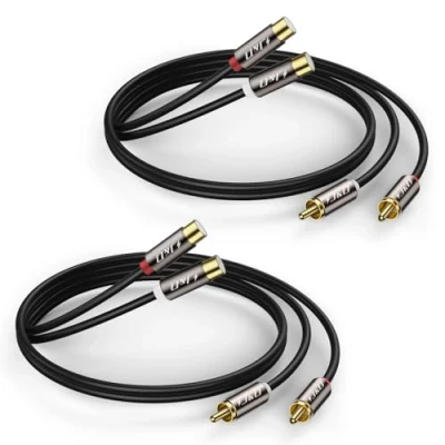 Afbeelding van J&amp;D 2 RCA naar kabel, (2 Stuks) Vergulde Koperen Schaal Heavy duty 2RCA Mannelijk Vrouwelijk Stereo Audio Verlengkabel, 0,9 Meter