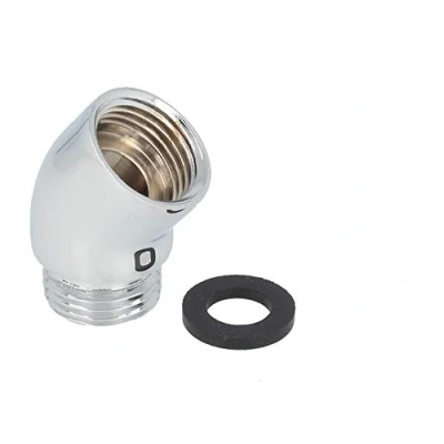 Afbeelding van SANTRAS® Premium hoekstuk (zware uitvoering) 1/2 inch voor het verbinden van doucheslang en handdouche in een hoek 50 graden, douchekophouder gepolijst messing, hoogglans verchroomd