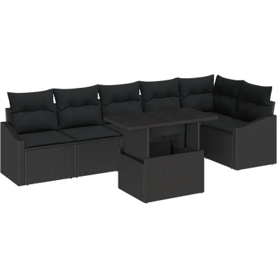 Afbeelding van vidaXL Tuin Sofa Set van 7 Zwart Poly Rattan