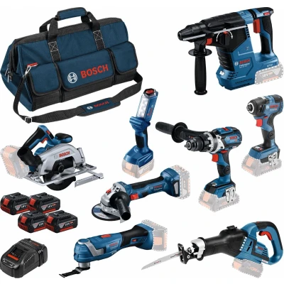 Afbeelding van Bosch Blauw 8 Toolkit 18V Combopack 4 x 5.0Ah + lader In tas 0615A5004A