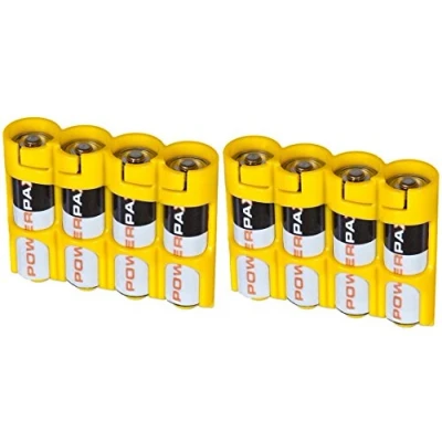Afbeelding van Powerpax batterijhouder voor AA batterijen, geel, 4 pack, elke houder draagt 2 stuks