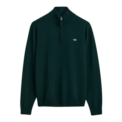 Afbeelding van Gant Halfzip Wol Trui Logo Groen maat XL Heren Schipperstrui met Regular fit Pasvorm Suitable Herenkleding