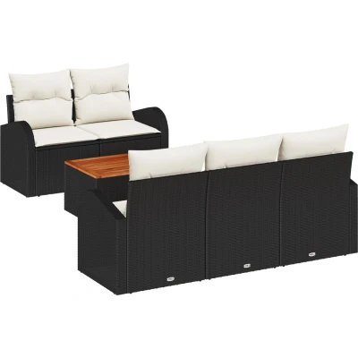 Afbeelding van vidaXL 6 delige tuinsofa set met kussens zwart poly rattan acacia, 2 zits opslag &amp;