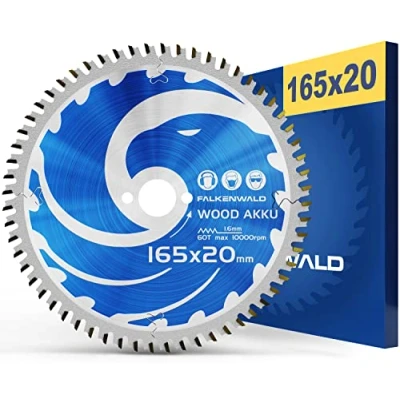 Afbeelding van FALKENWALD accuzaagblad van 165 x 20 mm, ideaal voor hout, compatibel met Bosch GKS 18V 57g, invalzaag GKT 55 GCE, Makita SP6000, cirkelzaagblad zaagblad de handcirkelzaag