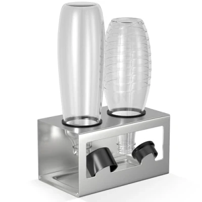 Afbeelding van HOMMAND Flessenhouder voor Sodastream Flessen, Flashhouder Crystal en Emil 2 Flessen Afdruiprek, Houder Inclusief Siliconen Beschermringen, Lekbak Dekselhouder, Zilver