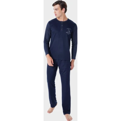 Afbeelding van Pijadore Grote Maten Heren Pyjama Set, Lange Mouwen, Donkerblauw 2XL