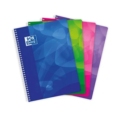 Afbeelding van Oxford Heften met omslag van polypropyleen, A4, 100 pagina&#039;s, grote Seyès cirkels, verschillende kleuren, 5 stuks