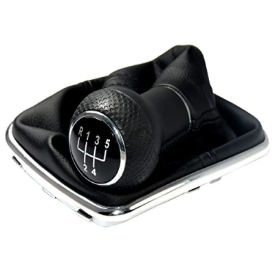 Afbeelding van L &amp; P Car Design L&amp;P A253 Schakelzak, schakelmanchet, zwart, 5 versnellingen, 12 mm, compatibel met VW Golf 4 IV frame, chroom knopplug play, reserveonderdeel voor 1J0711113