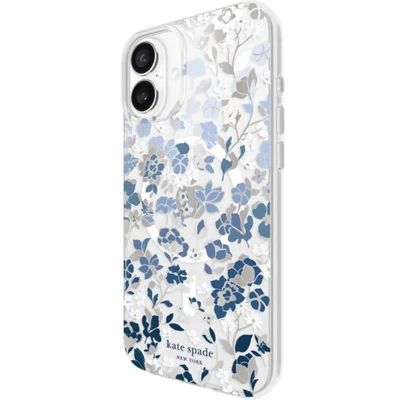 Afbeelding van KATE SPADE NEW YORK, Antimicrobieel hoesje Geschikt voor Apple iPhone 16 Plus MagSafe Bloemenbedpatroon, Wit / Blauw