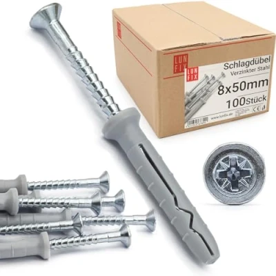 Afbeelding van Lun Fix Slagpluggen 8,0x50mm Nagelpluggen 100 stuks pluggen schroef frameplug snelle montage slagschroef cilinderkop