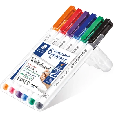 Afbeelding van Staedtler whiteboard pen Lumocolor Pen, opstelbare box met 6 stuks in geassorteerde kleuren whiteboardmarker