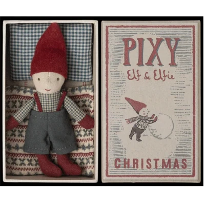 Afbeelding van Maileg knuffelpixie elf in luciferdoosje jongen 14 cm