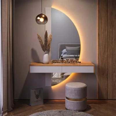 Afbeelding van Vicco Beautytisch met licht &quot;Melisa&quot;, Eiken/Wit, 120 cm LED verlichting