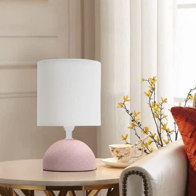 Afbeelding van Tafellamp Roze Keramiek Bedlamp Met schakelaar Lamp kap H24cm snoer 1.3 m E14 Lampen niet inbegrepen