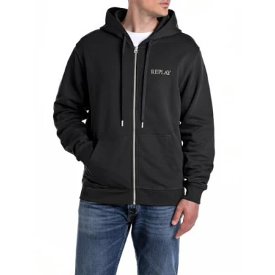 Afbeelding van Replay Heren regular fit sweatjack met ritssluiting en capuchon, 098 Black, XL