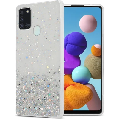 Afbeelding van Cadorabo Hoesje geschikt voor Samsung Galaxy A21s in Transparant met Glitter Beschermhoes van flexibel TPU silicone fonkelende glitters Case Cover Etui