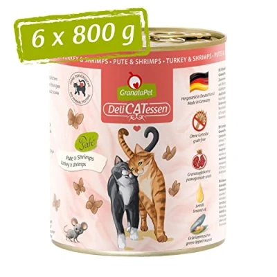 Afbeelding van GranataPet DeliCATessen Turkije &amp; Garnalens Nat Kat Voedsel 6 Blikjes van 800 g