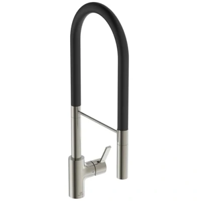 Afbeelding van Ideal standard gusto 1 gats keukenkraan met pro uitloop handdouche 2 functies voorsprong 22 5cm silver storm zwart bd421gn