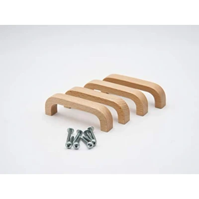 Afbeelding van Set van 4 meubelgrepen gelakt beukenhout incl. schroeven ladegreep hout lengte 10,8 cm, boorafstand 9,6 cm