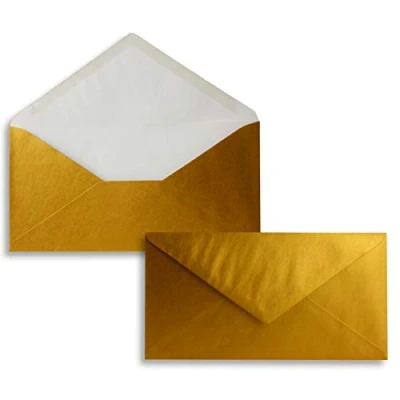 Afbeelding van FarbenFroh NEUSER enveloppen, 50 goud metallic, DIN lang, 110 x 220 mm (11 22 cm), natte plakrand zonder venster, ideaal voor uitnodigingskaarten
