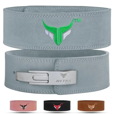 Afbeelding van Mytra Fusion 4 inch lederen powerlifting gewichtheffen riem hendel gesp (Large, Grey)