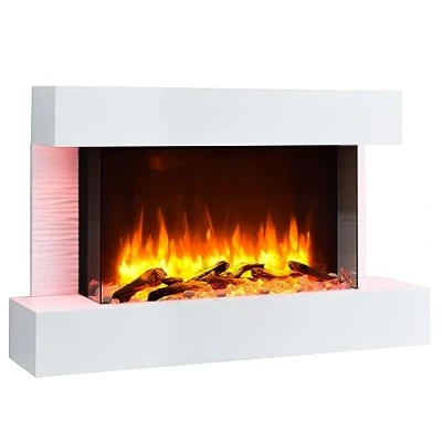 Afbeelding van RICHEN Aidan Elektrische Open Haard Wandhaard met Verwarming 1000/2000 W, realistisch 3D vlam effect, LED Verlichting, Afstandsbediening programeerbaar, Timer, Thermostaat wit
