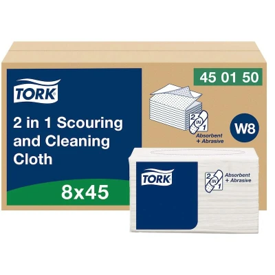 Afbeelding van Tork 2 in 1 Schuur En Reinigingsdoek Wit W8, Herbruikbaar, 45 vellen, 450150