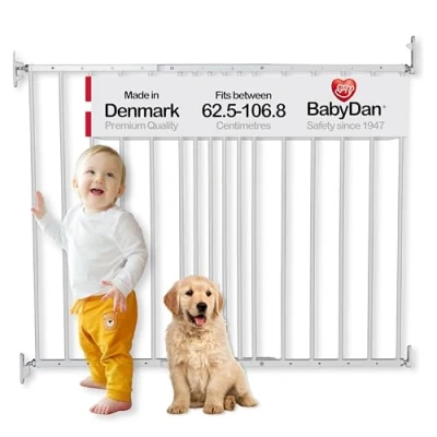 Afbeelding van BabyDan Copenhagen, 24,6 42 inch, uitschuifbaar traphek, babyhekje, metaal, wit, Made in Denmark (Pet Gate/Dog gate)