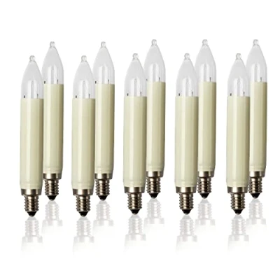 Afbeelding van hellum Vervangende kaarsen voor kerstboom, kaarsen, lichtketting, binnen en buiten, 10 stuks, 23 V, 3 W, schachtkaarsen met brandpunten, ø15 mm, E10/23V/3W/22lumen,
