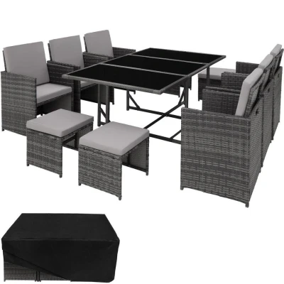 Afbeelding van tectake zitgroep Malaga wicker tuinset grijs