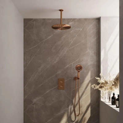 Afbeelding van Brauer Copper Edition Regendoucheset inbouw hoofddouche 30 cm 2 functies inclusief inbouwdeel handdouche Rond 3 standen PVD geborsteld