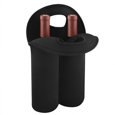 Afbeelding van Linkidea wijn reisdrager &amp; koeltas 2 fles draagtas picknick koeler twee flessen water dranken bier geïsoleerde neopreen handtas voor reizen (zwart)