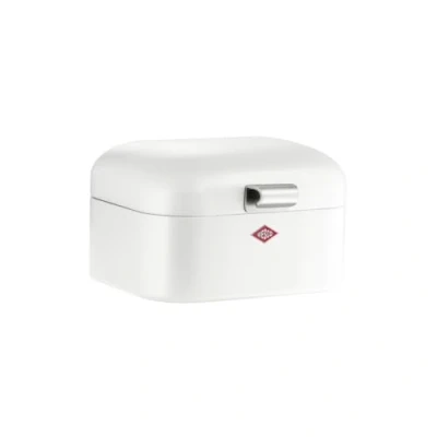 Afbeelding van Wesco Mini Grandy broodtrommel in de kleur wit, gepoedercoat plaatstaal, ventilatiegaten en stabiele handgreep
