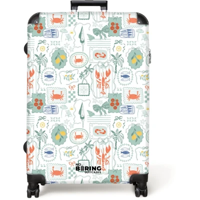 Afbeelding van NoBoringSuitcases.com® Koffer groot Reiskoffer lichtgewicht Zomerse illustraties groen Rolkoffer met 4 wielen Grote trolley XL 98 liter bagage