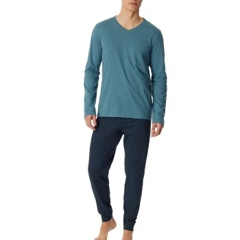 Afbeelding van Schiesser Casual Essentials Long Sleeve Pyjamas Marine/Blauw katoen 56 Heren