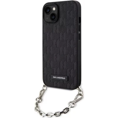 Afbeelding van Karl Lagerfeld Saffiano Monogram Back Case Geschikt voor Apple iPhone 14 (6.1&quot;) Zwart